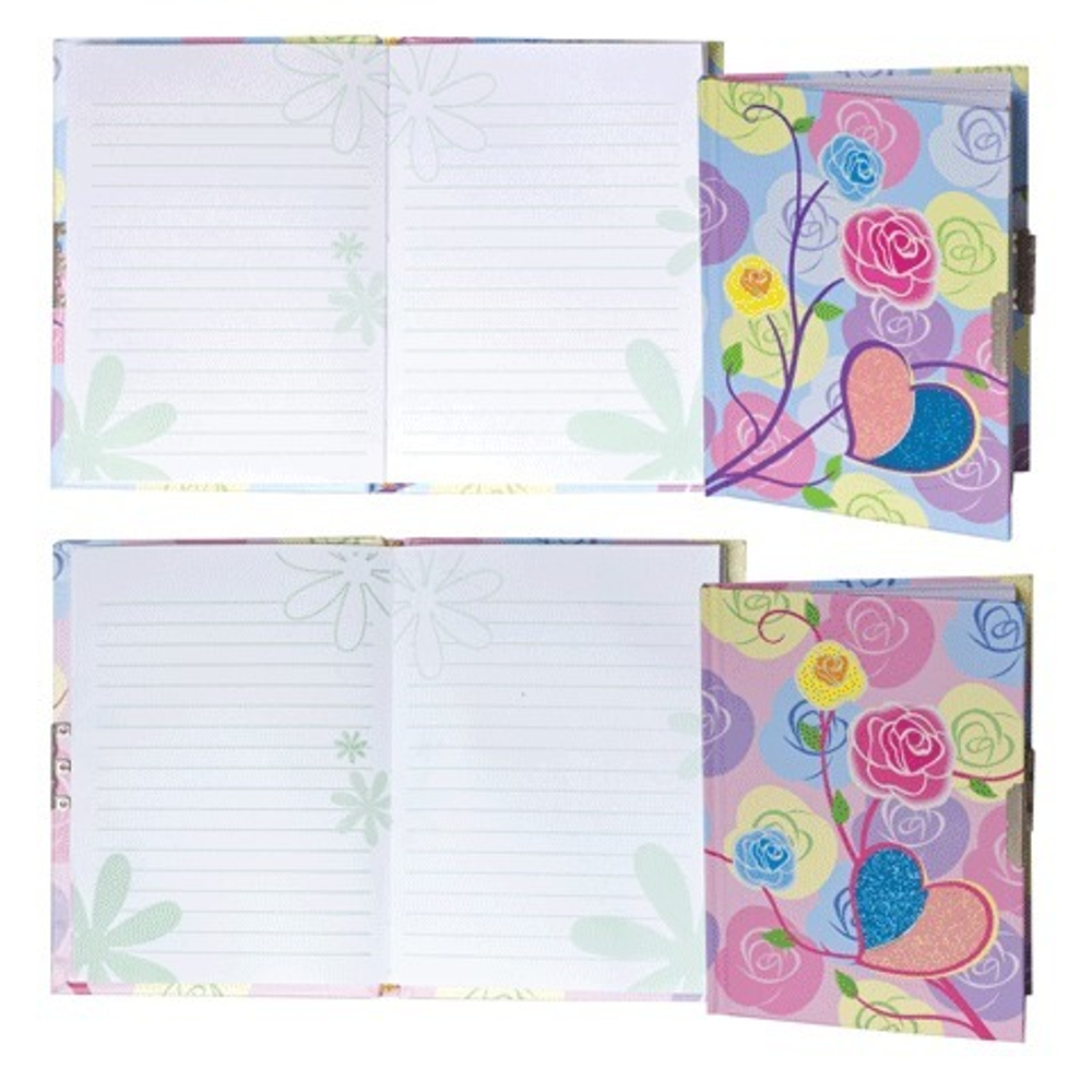 Блокнот А5 (133х178 мм), 56 л., твердый переплет, металлический замок, блестки, линия, BRAUBERG "Цветы", 123543