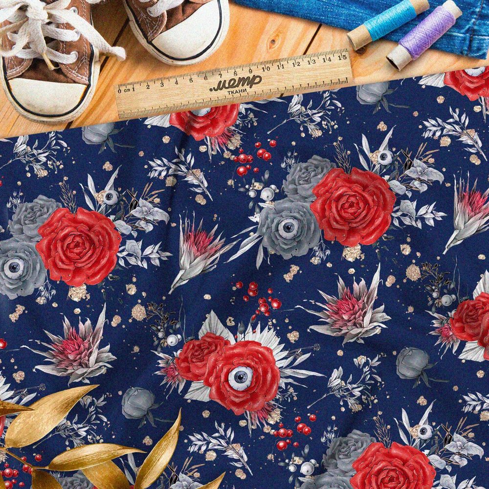 Ткань таффета следящие за тобой реалистичные розы