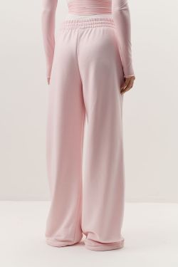 Широкие джоггеры без начеса с утяжкой нежно-розового цвета