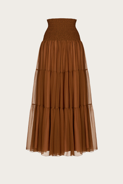 ЮБКА С КОКЕТКОЙ ИЗ ТЕРРАКОТОВОГО ШЕЛКОВОГО ШИФОНА