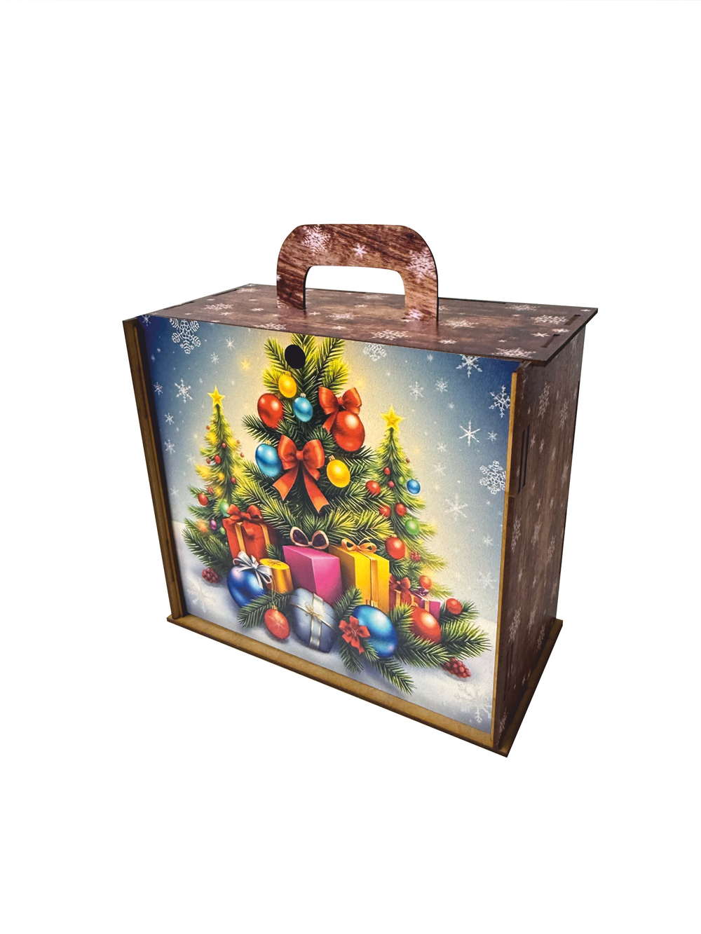 Деревянная Новогодняя упаковка,чемодан Ёлочка