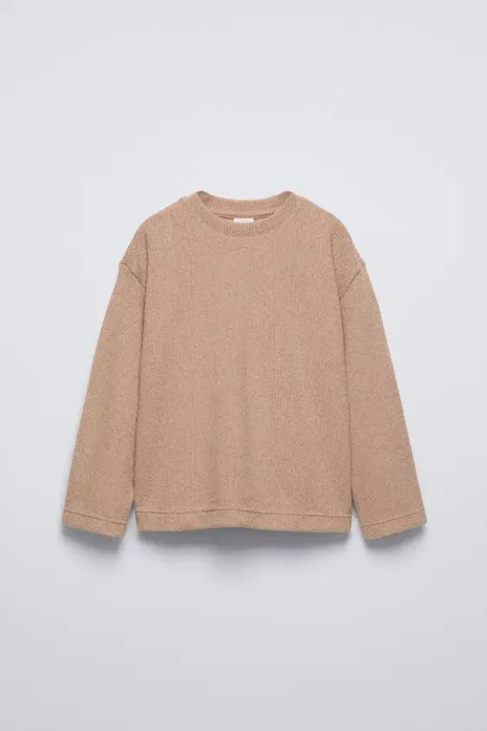 ZARA ФУТБОЛКА ИЗ ТКАНИ SOFT TOUCH, БЕЖЕВЫЙ