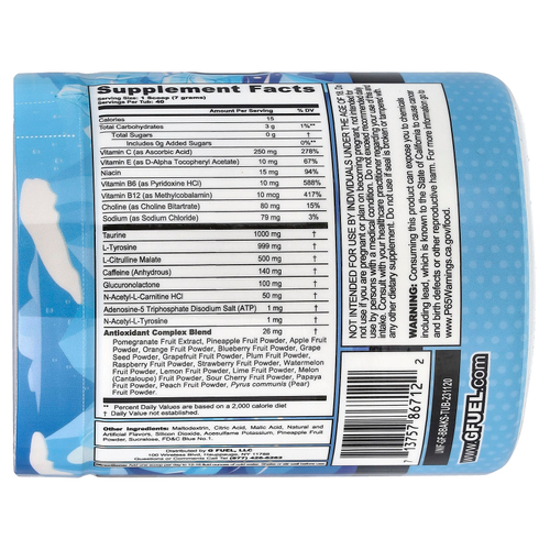 G FUEL, Energy Formula, голубой лед, голубая малина, 280 г (9,9 унции)