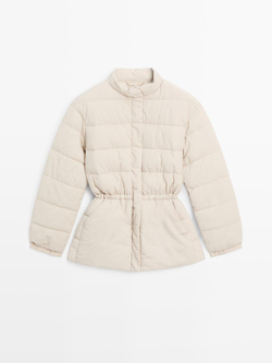 Massimo Dutti Стеганая куртка с воротником-стойкой, бежевый