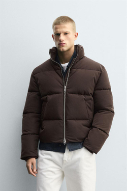 ZARA СТЕГАНАЯ КУРТКА WATER REPELLENT, ШОКОЛАДНЫЙ