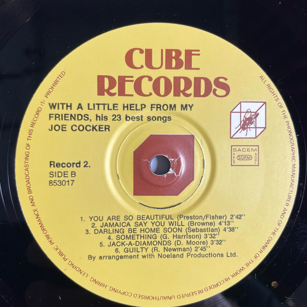 Винтажная виниловая пластинка LP Joe Cocker With A Little Help From My Friends (His 23 Best Songs) (France 1976)