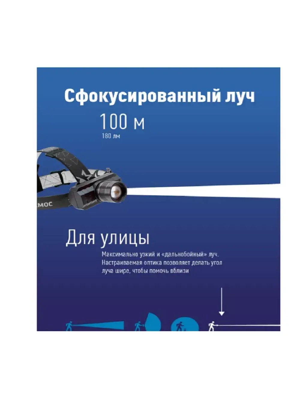 Фонарь налобный аккумуляторный  Космос KocH3WZoo с зумом