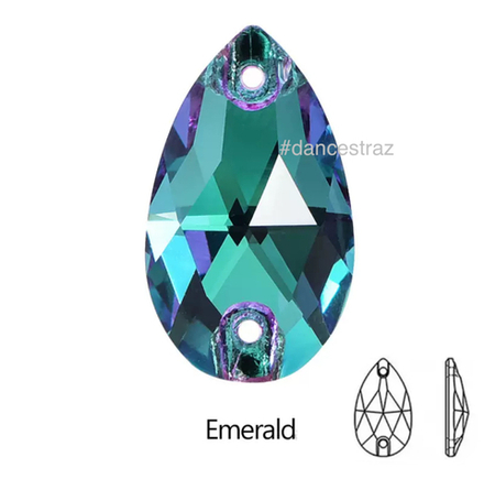 Стразы пришивные, Teardrop, Emerald, 205, 16*25mm, (36 ea/pkg), 5A+, (F2)