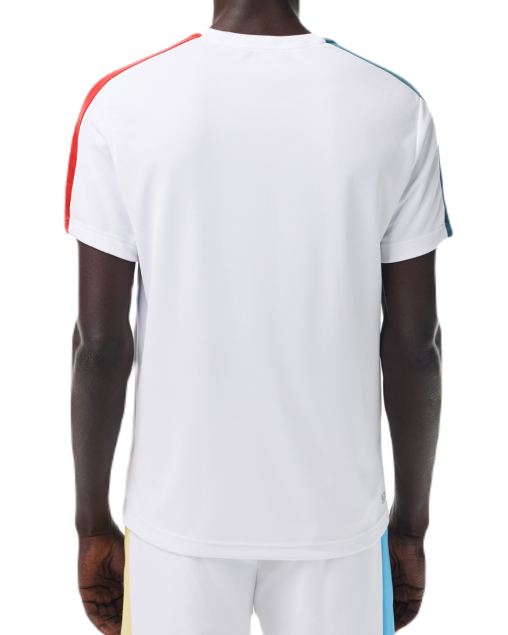 Теннисная футболка Lacoste Ultra-Dry Printed Colour-Block Tennis T-Shirt - white/blue/pink