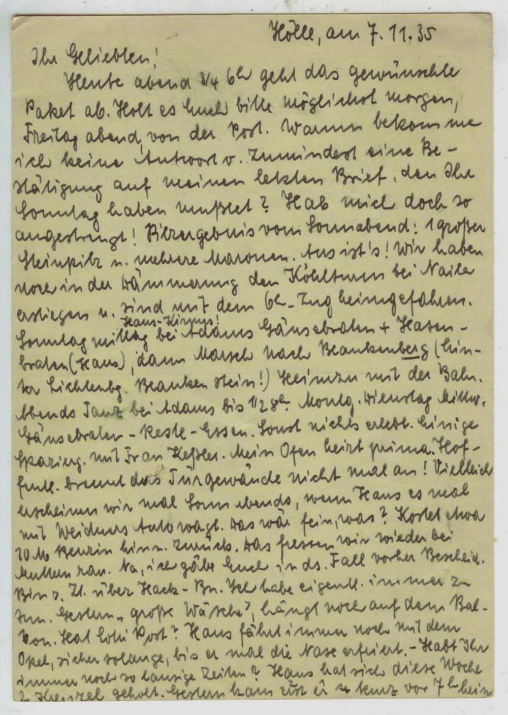 Почтовая карточка - Германия - 1935 год, (Bahnpost). Подписана, прошла почту.