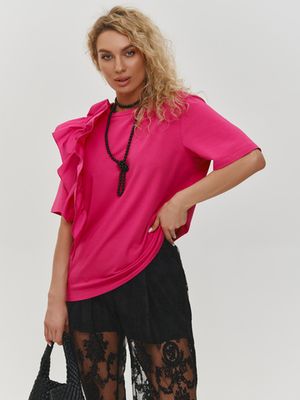 Футболка с воланом, фуксия