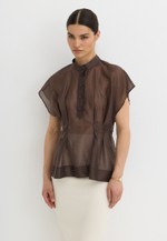 Блуза со складками, шоколадная