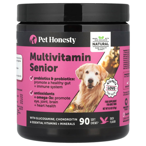 Pet Honesty, Multivitamin Senior, для взрослых собак, утка, 90 жевательных таблеток, 270 г (9,5 унции)