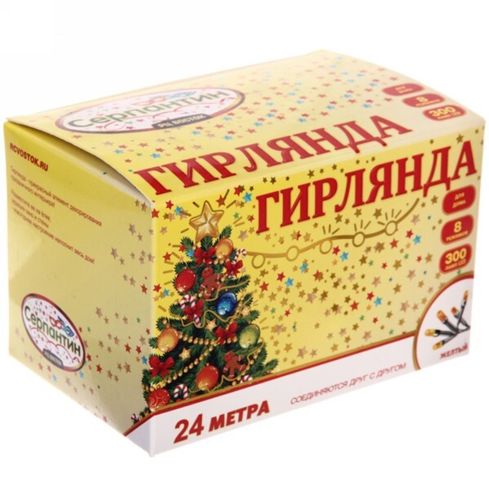 Гирлянда для дома 24м 280 ламп LED прозрач.пров.,8 реж, IP-20, Жёлтый (возможность соединения)