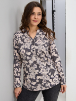 Блузка БЛ-22/антрацит-бежцветы