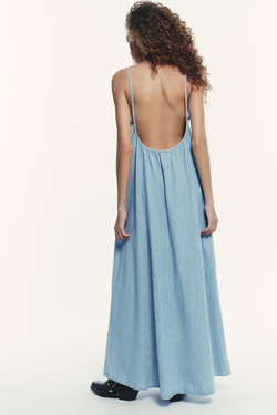 ZARA ДЖИНСОВОЕ ПЛАТЬЕ-МИДИ TRF, СИНИЙ