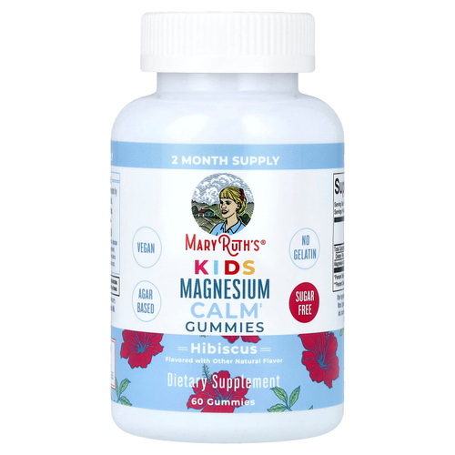 MaryRuth's, успокаивающие жевательные таблетки с магнием для детей, гибискус, 60 жевательных таблеток