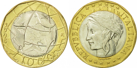 Италия 1000 лир, 1997 - 2001 Карта XF