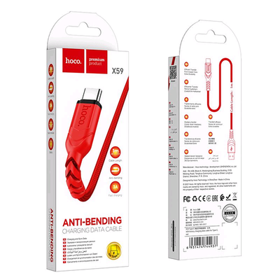 Кабель HOCO X59 USB-Type-C 3A 1м Nylon Red