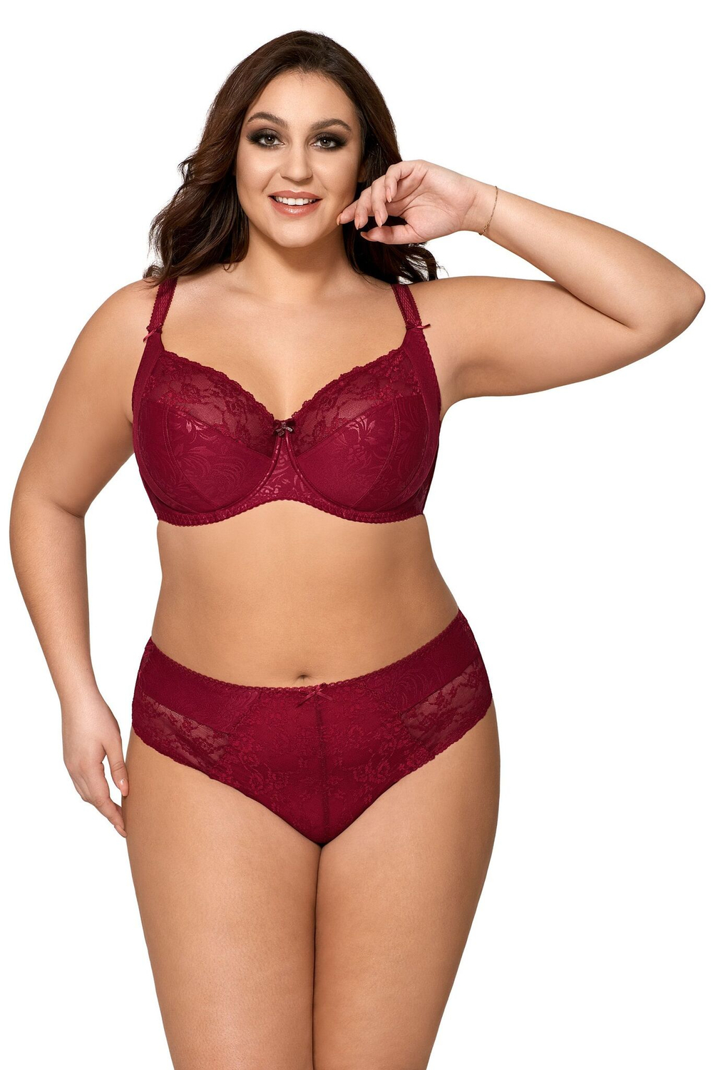 Бюстгальтер plus size с мягкими чашками с цветочным орнаментом (Размер: 85J) (Цвет: бордовый)