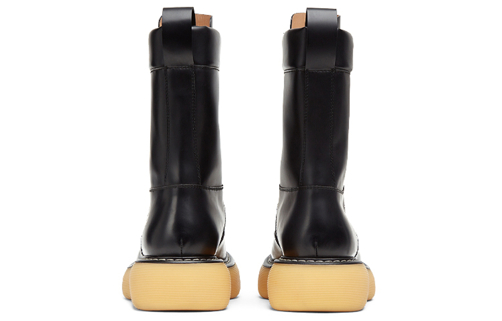 Bottega Veneta The Bounce Leather Lace Up Ankle Boot Black Yellow