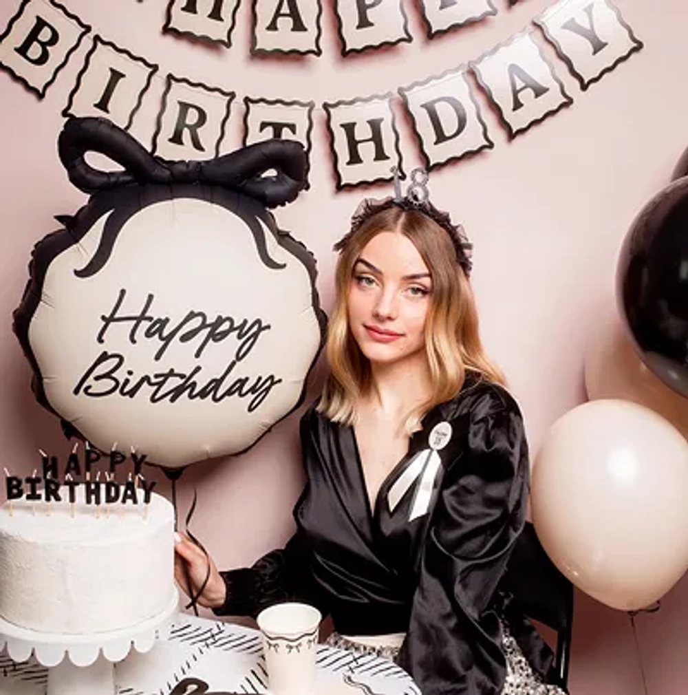 Гирлянда чёрно-белая с бантиками "С Днем Рождения" [Happy Birthday] 1 метр