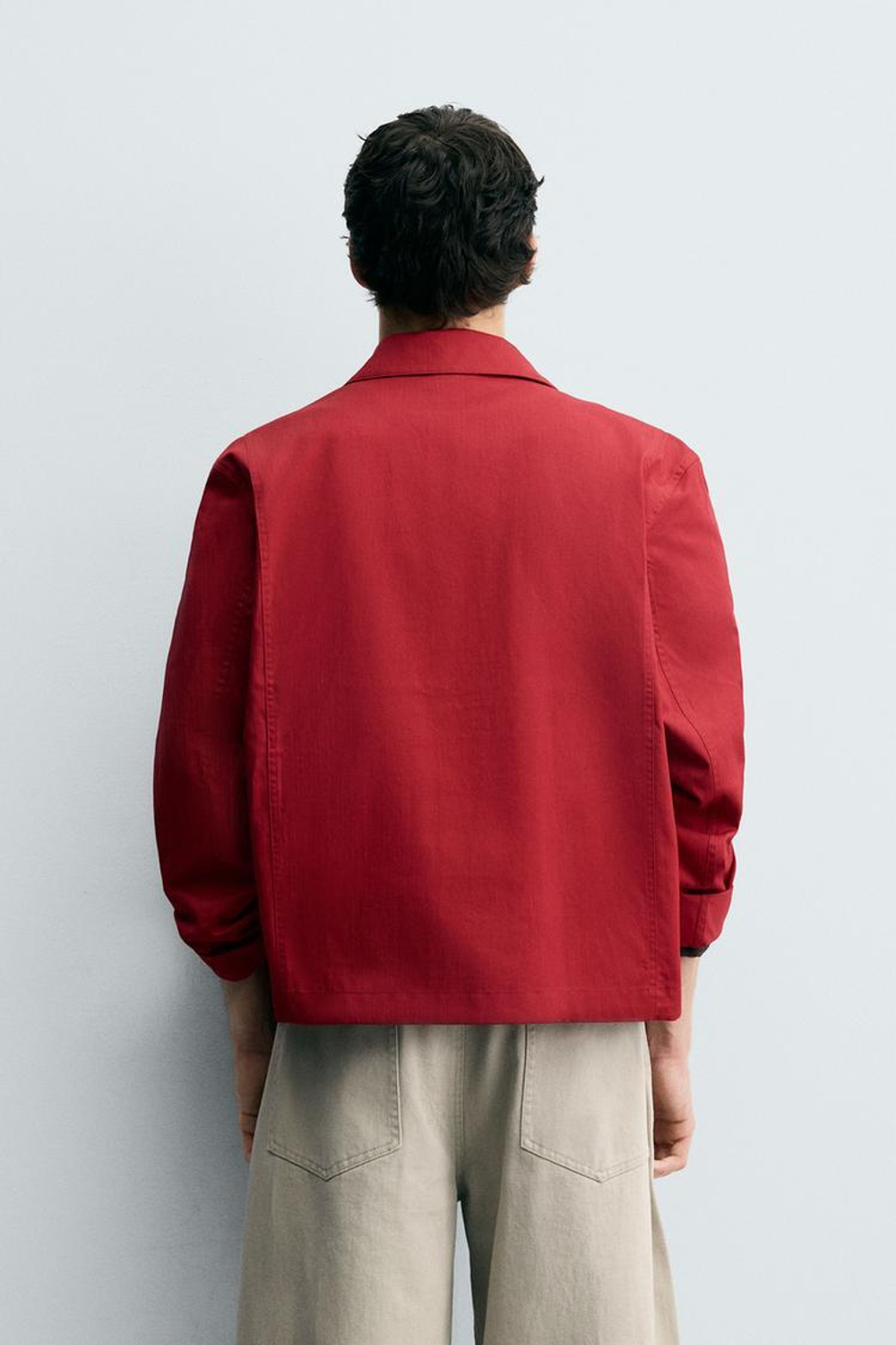 ZARA КУРТКА-РУБАШКА ИЗ ХЛОПКА С УЗОРОМ «В ЕЛОЧКУ», КРАСНЫЙ