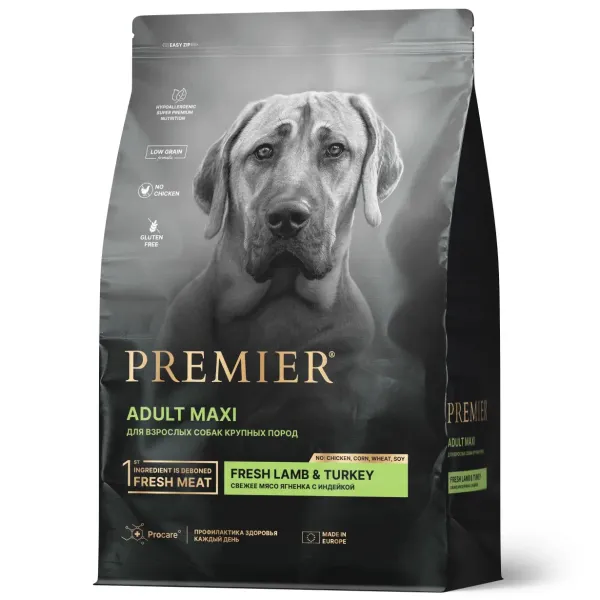 Уценка! Повр.упак. / Сухой корм Premier Dog Lamb&Turkey Adult Maxi для собак крупных пород из свежего мяса ягненка с индейкой