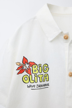 ZARA РУБАШКА С ПРИНТОМ «СЕРФИНГ», БЕЛЫЙ