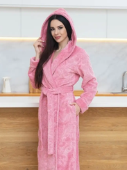 Халат женский длинный с капюшоном EMILY Розовый