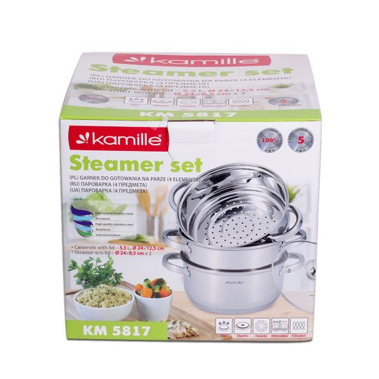 Пароварка 2-х уровневая из нержавеющей стали Kamille KM-5817 (диаметр 24 см)