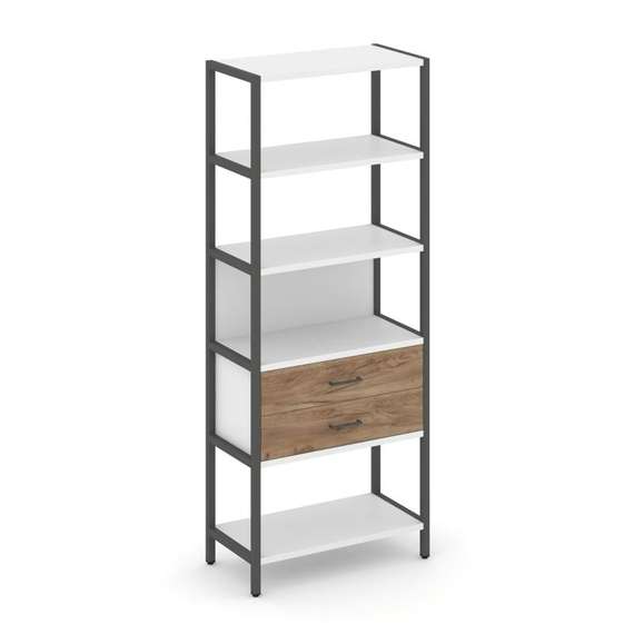 Shelf System Односекционный стеллаж пятиярусный с ящиками SN.STM-512 Белый/Дуб Табак/Металл Антрацит