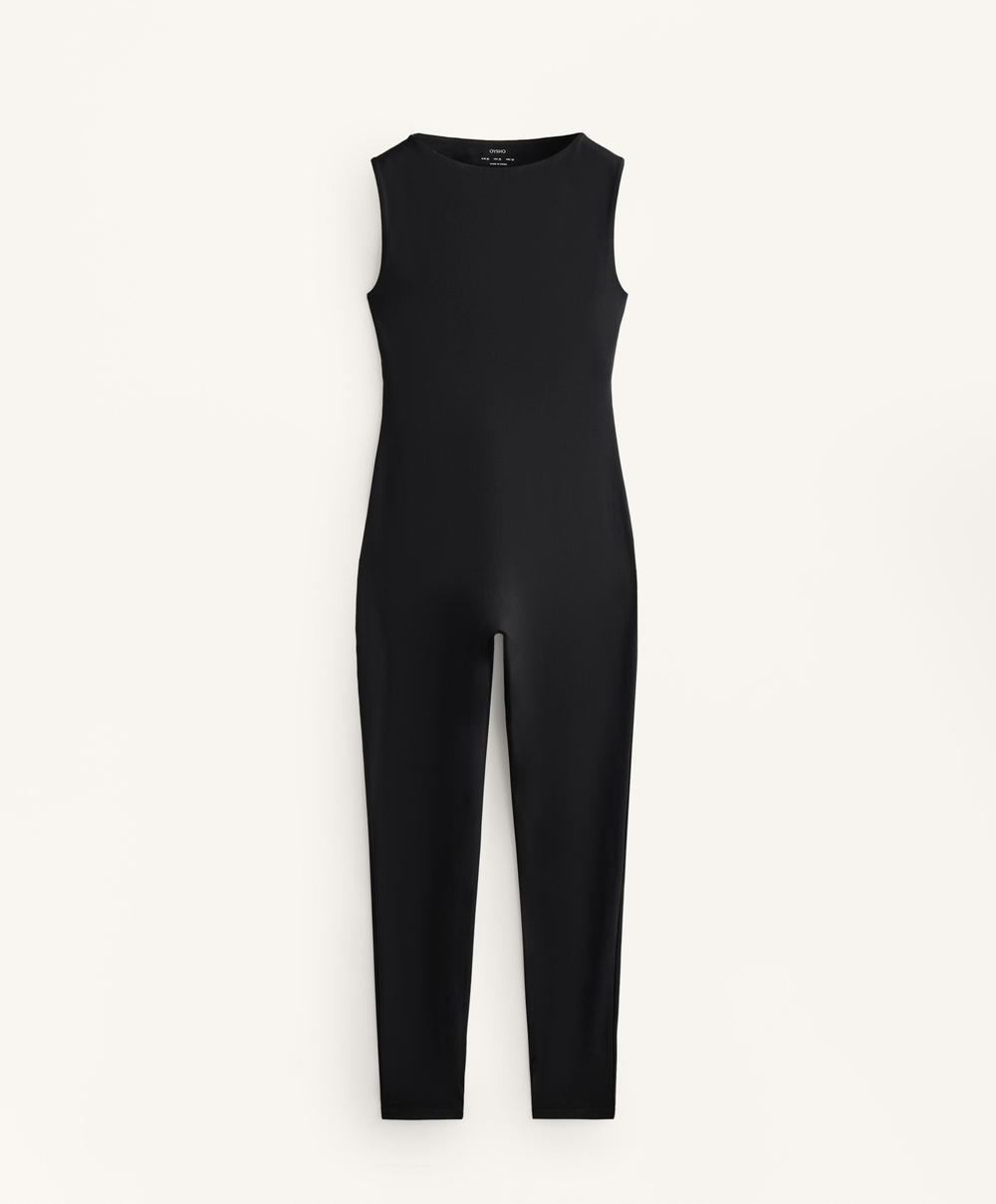 Oysho Длинный комбинезон Comfortlux с вырезом-лодочкой, черный