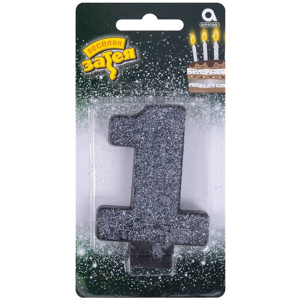 Свечи-цифры на торт в черном цвете с глиттером 8 см