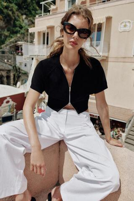 ZARA УКОРОЧЕННЫЙ КАРДИГАН НА МОЛНИИ, ЧЕРНЫЙ
