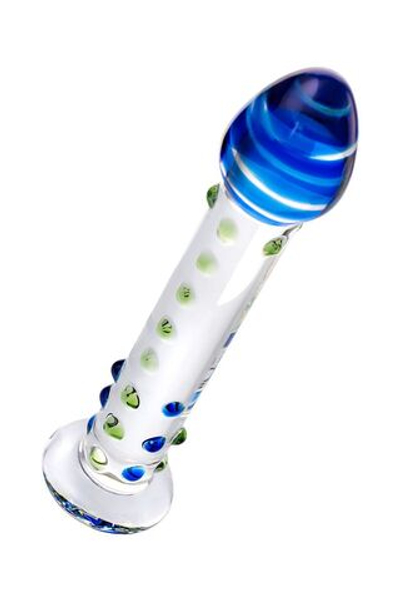 Стеклянный фаллос с цветными бусинами - 18 см. (Цвет: прозрачный)