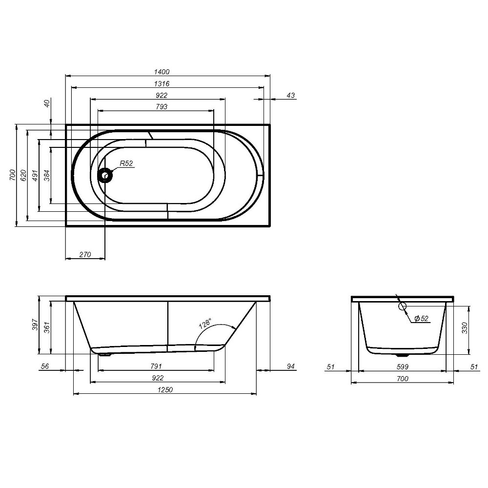 Ванна акриловая, 140х70 см AM.PM X-Joy W94A-140-070W-A