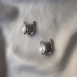 Серьги бижутерия "Жемчужная раковина" с натуральным жемчугом