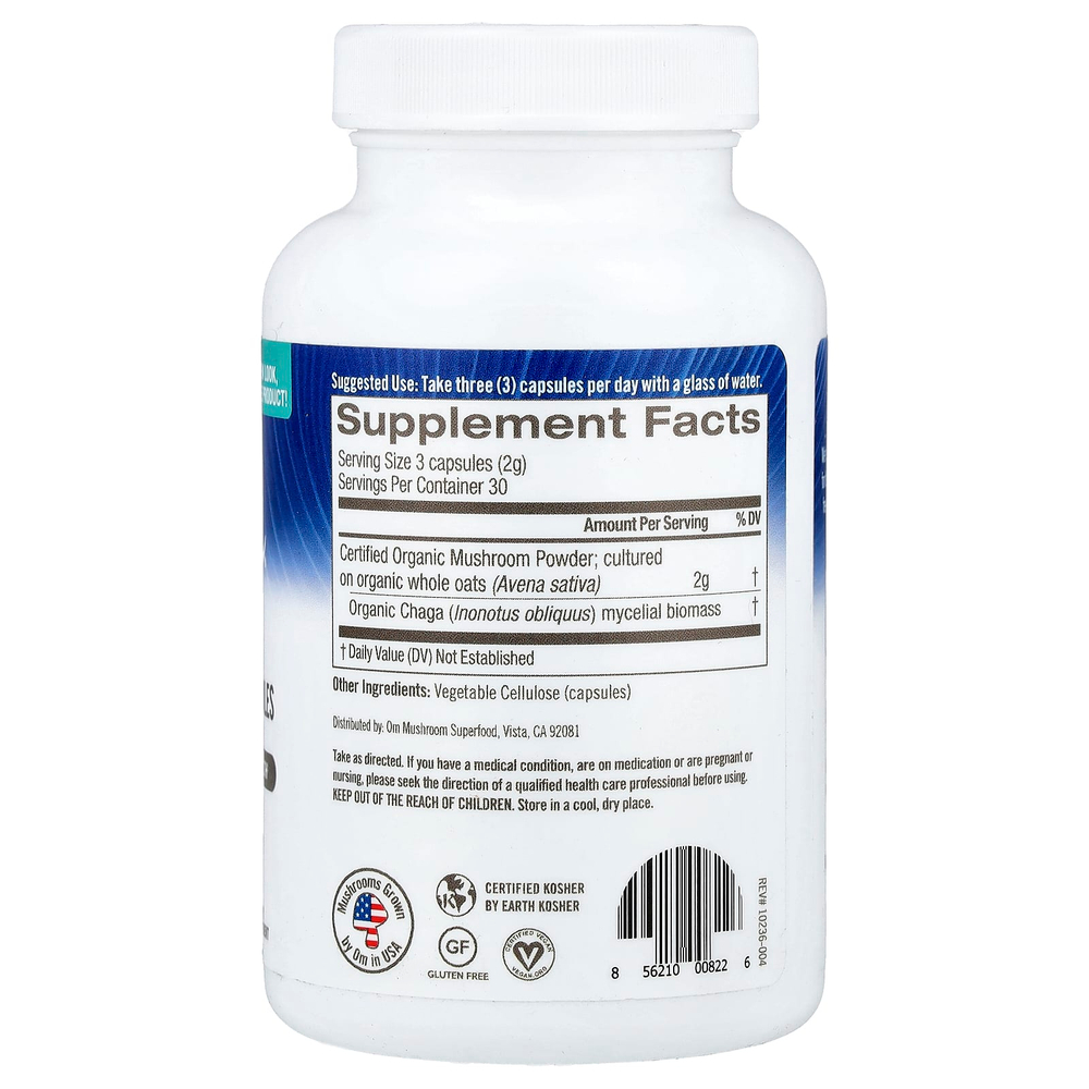 Om Mushrooms, чага, 90 растительных капсул (666 мг в 1 капсуле)