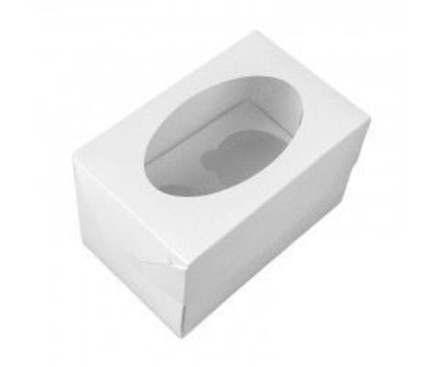 Коробка для капкейков с окном на 2 капкейка белая