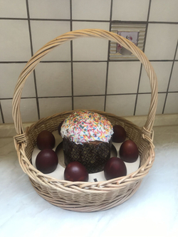 Пасхальная корзинка круглая, с вкладышем для яиц и кулича, диаметр 31 см высота 8 см высота с ручкой 30 см