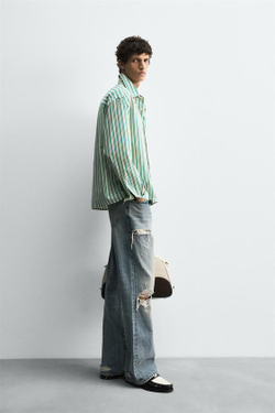 ZARA HARRY LAMBERT X DISNEY РУБАШКА В ПОЛОСКУ С ПРИНТОМ PLUTO, БЕЛЫЙ/ЗЕЛЕНЫЙ