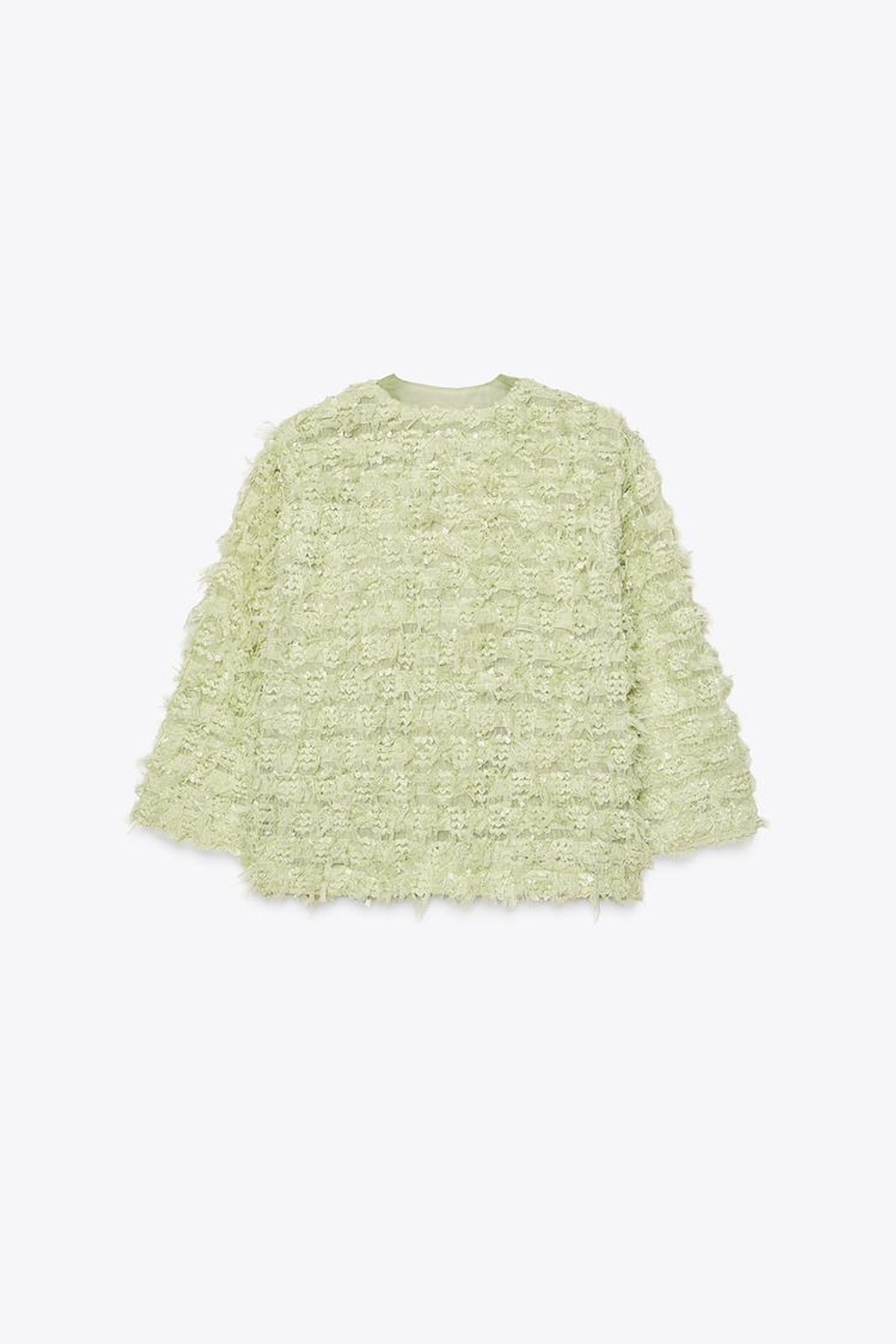 ZARA КАРДИГАН С БАХРОМОЙ И БАНТОМ ИЗ ОРГАНЗЫ, СВЕТЛО-ЗЕЛЕНЫЙ