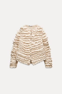 ZARA КАРДИГАН ИЗ РЕЛЬЕФНОЙ ТКАНИ, БЕЖЕВЫЙ