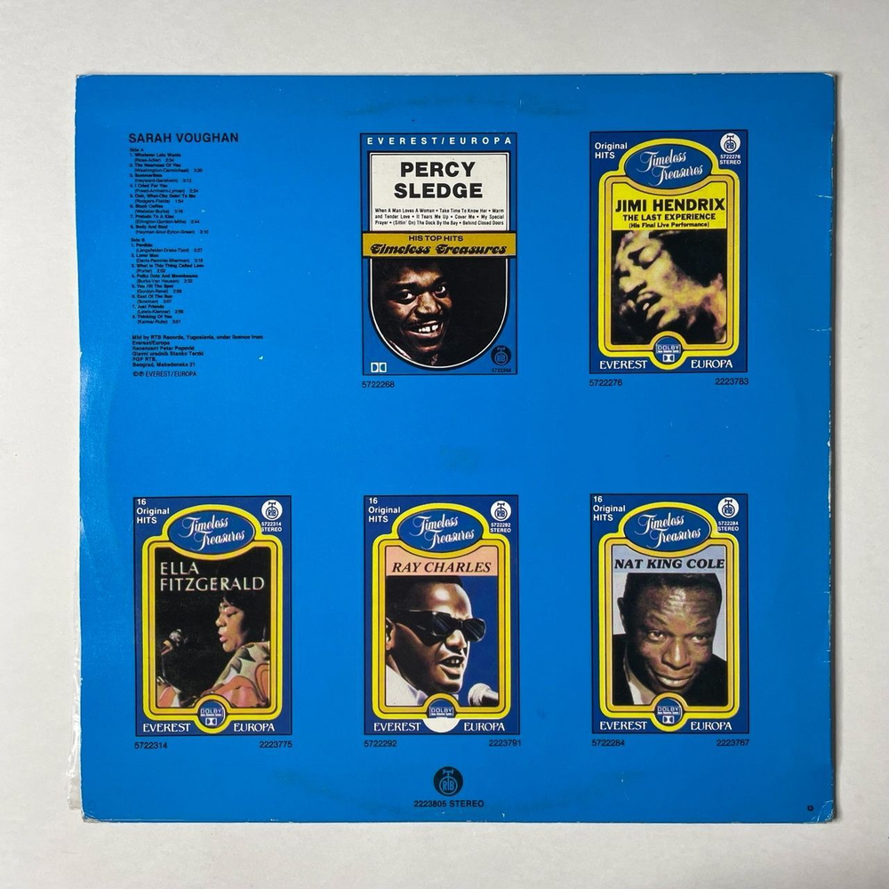 Винтажная виниловая пластинка LP Sarah Vaughan 16 Original Hits (Югословакия 1987)
