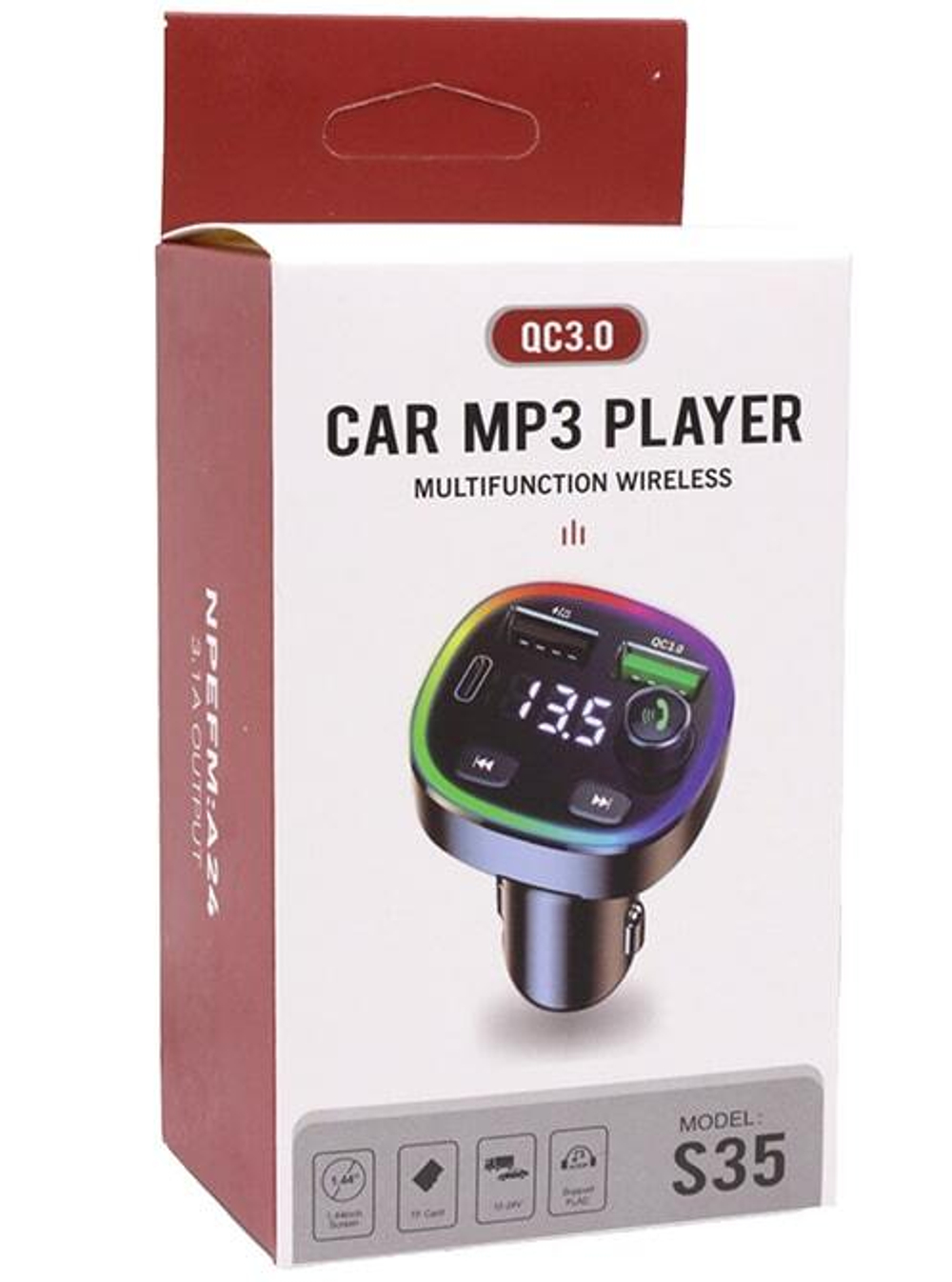 Автомобильный FM-трансмиттер S35 Bluetooth (черный) LED