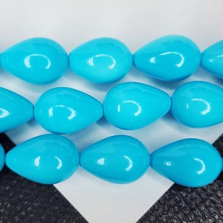 Жемчуг майорка, бусина капля голубая, р-р 9×13мм, штучно