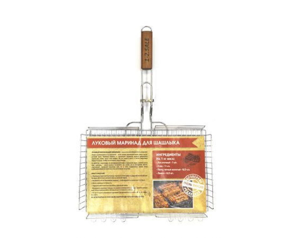 Решетка-гриль глубокая антипригарная 40*27*5см/дл.63см (4.5/2.8/1.8мм), хром./дер