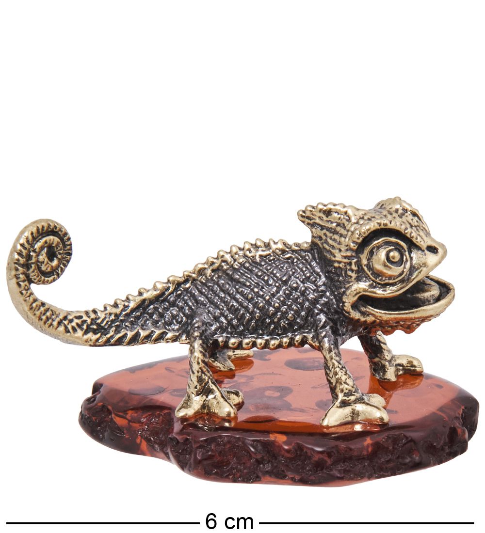 Народные промыслы AM-4094 Фигурка «Ящерица Паскаль» (латунь, янтарь)