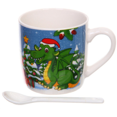 Кружка керамическая 200мл в наборе 2шт с ложками «Дракоша»